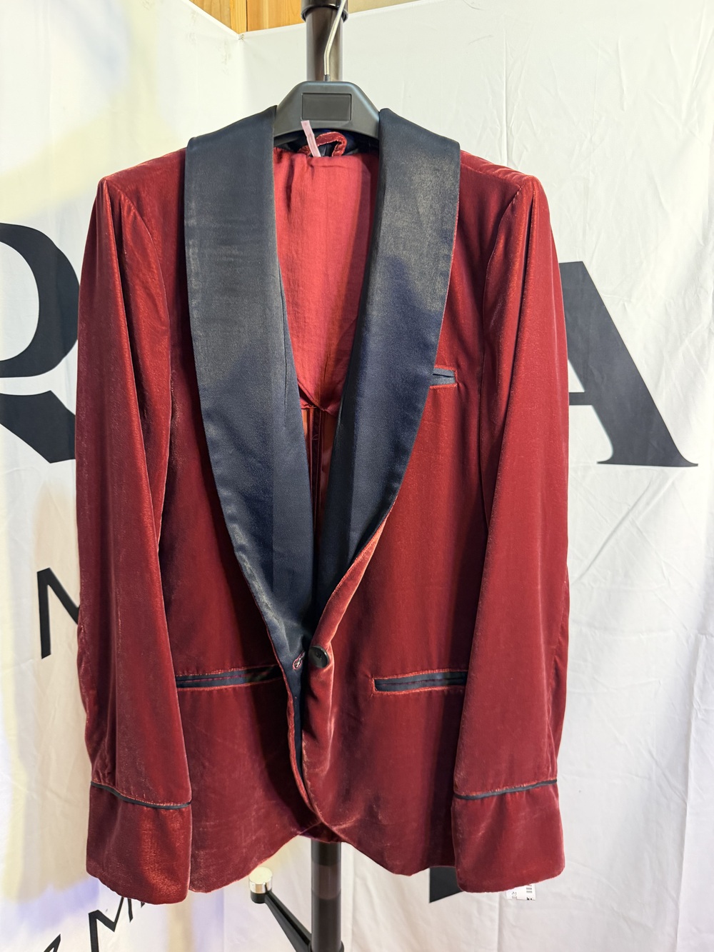 Free People Women's Velvet Smoking Jacket Burgundy Red Blazer Size S Shawl Lapel